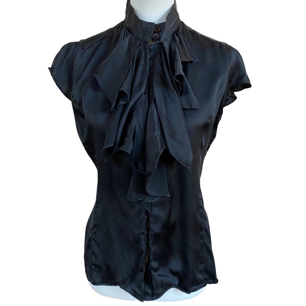 Zoa Blouse Ruffle Front Fitted Sexy Secretary Shirt Silk Career Career Sz Medium - Picture 2 of 12
